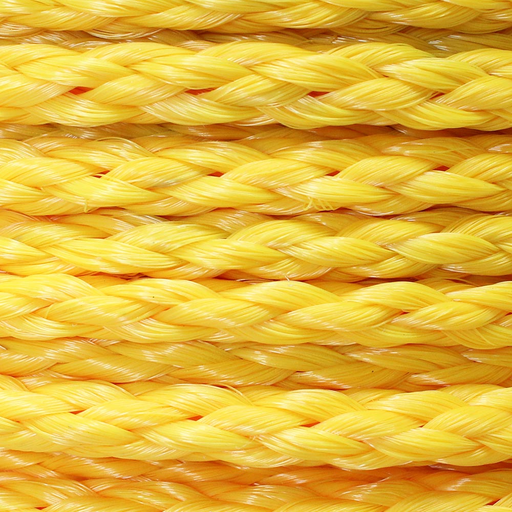 Close-up view of a yellow hollow braid polypropylene rope