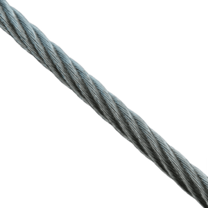 A close-up image of a stainless steel aircraft cable against a green background.