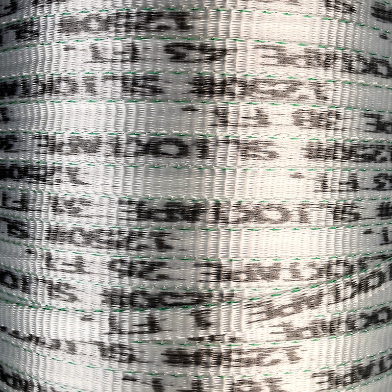 Close-up of a woven poly pull tape with printed sequential footage markings.