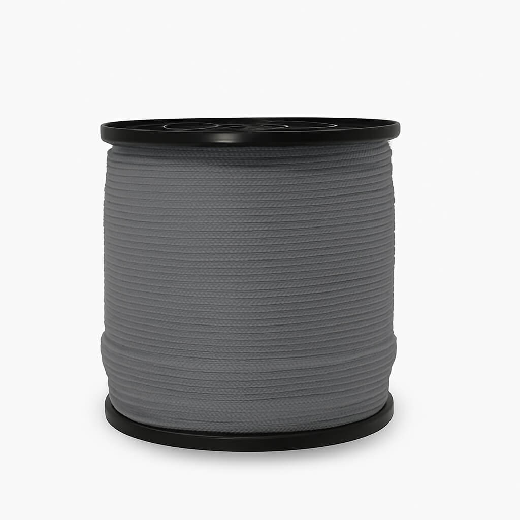 Spool of gray rope on a white background